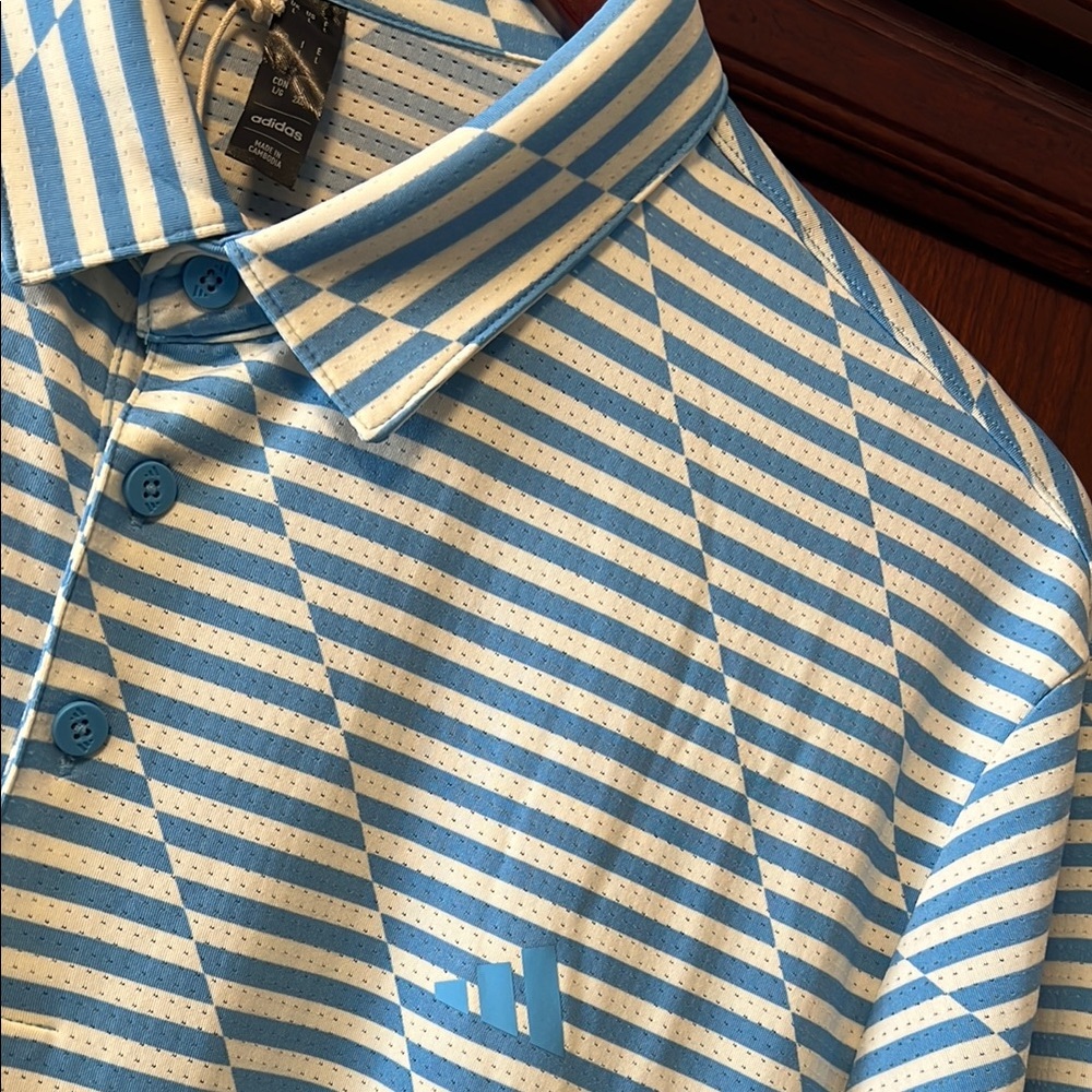 Brand New Adidas Blue & White Striped Mesh Print Stretch Tennis 🎾 Golf ⛳️ Polo! - Picture 12 of 12